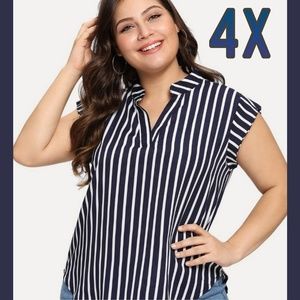 Plus striped V-neck Asymmetrical  blouse